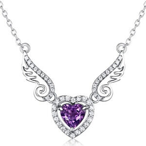 🎁 Hollow Purple Heart Wings Lovely Pendant Necklace for Women, EVGG1052